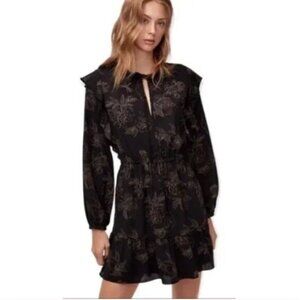 Aritzia Womens Wilfred Marvelle Floral Tier Ruffle Black Dress Medium